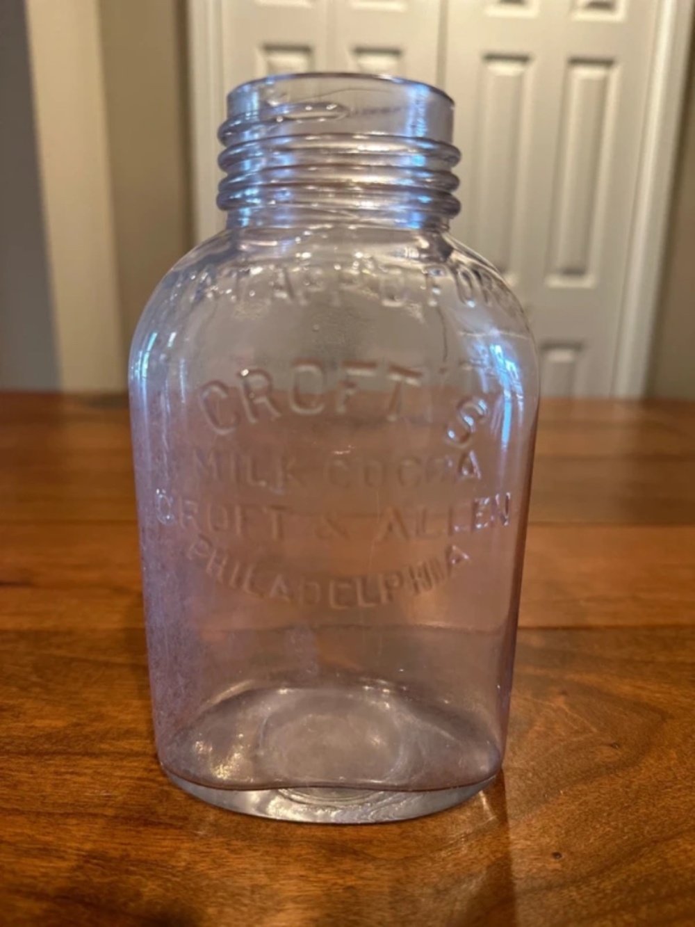 Philadelphia Croft’s Swiss Milk Cocoa Pat App'd For Embossed Slant Side Jar